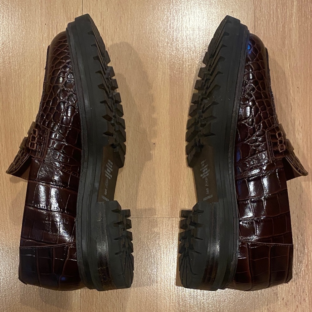 Bared Brown Crocodile Pattern Loafers - image 3